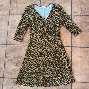 Lark & Ro Black and Mustard Floral Fit-&-Flare Dress